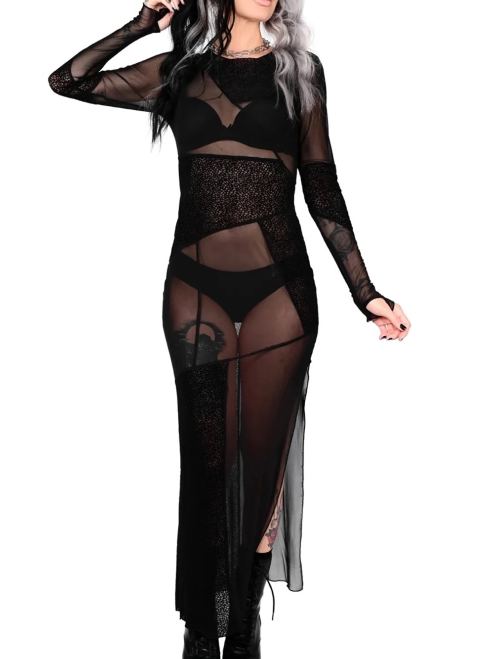 Trade? NWT Foxblood Sally long mesh dress goth 2XL